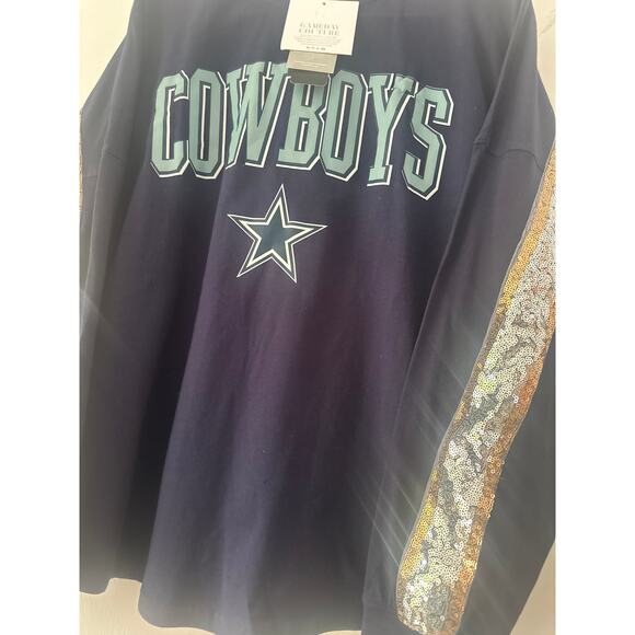 Cowboys NFL Game day Couture over sized sequins long sleeve   SzS - Picture 2 of 7